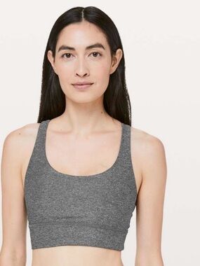 Energy Strappy Racerback Sports Bra Top in Heathered Black Gray Size 8